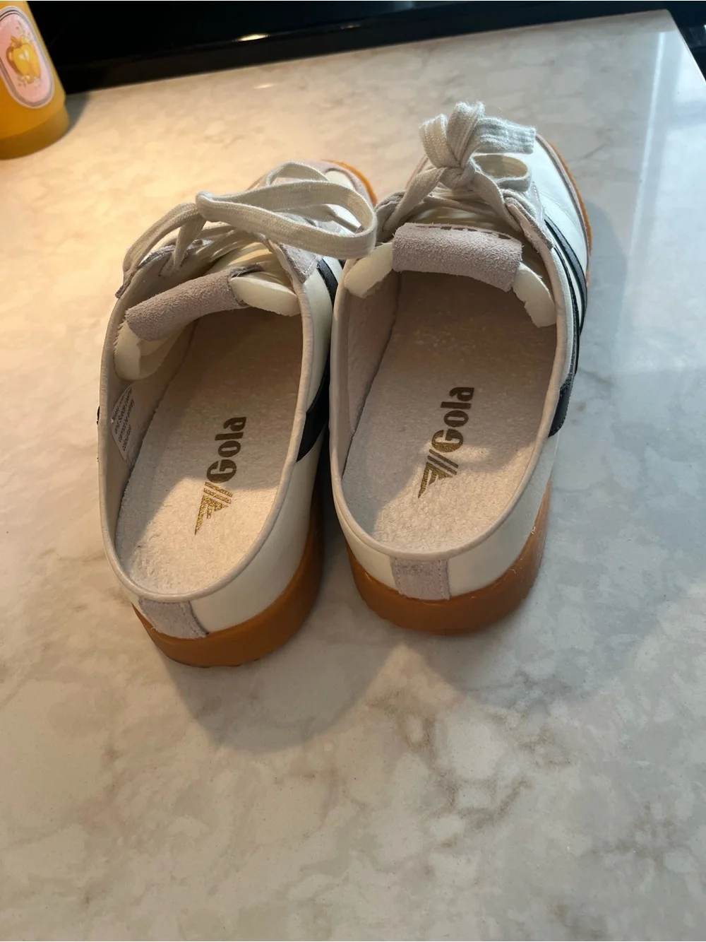 Gola (Anthropologie) Off-White Sneakers with Black Stripes and Gum Sole - Picture 6 of 7
